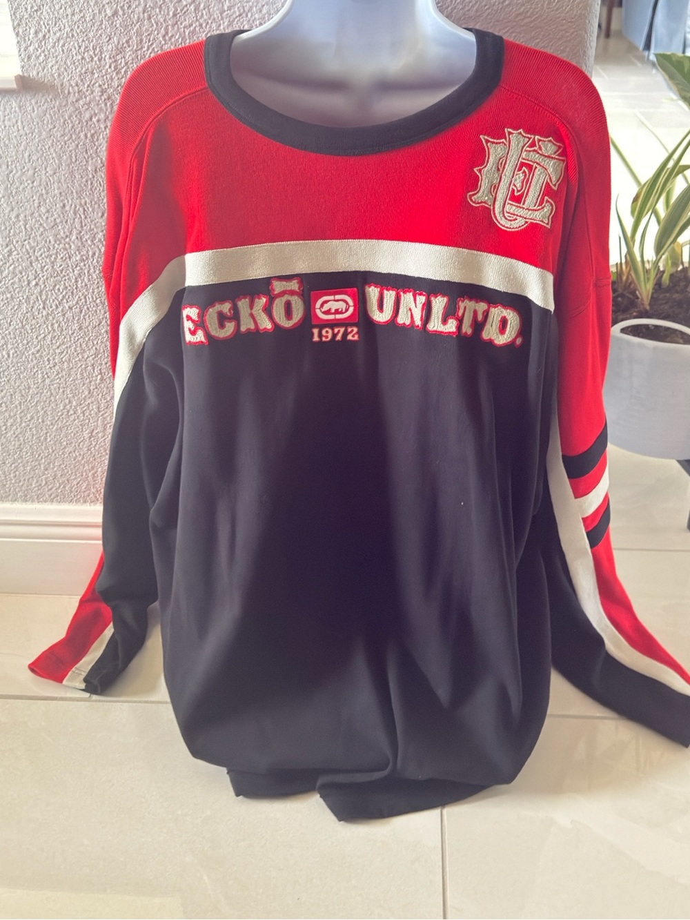 Ecko Unlimited Red, Black and White Crewneck Pullover